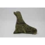 Inuit Carved Stone Sea Lion Figure, Signed