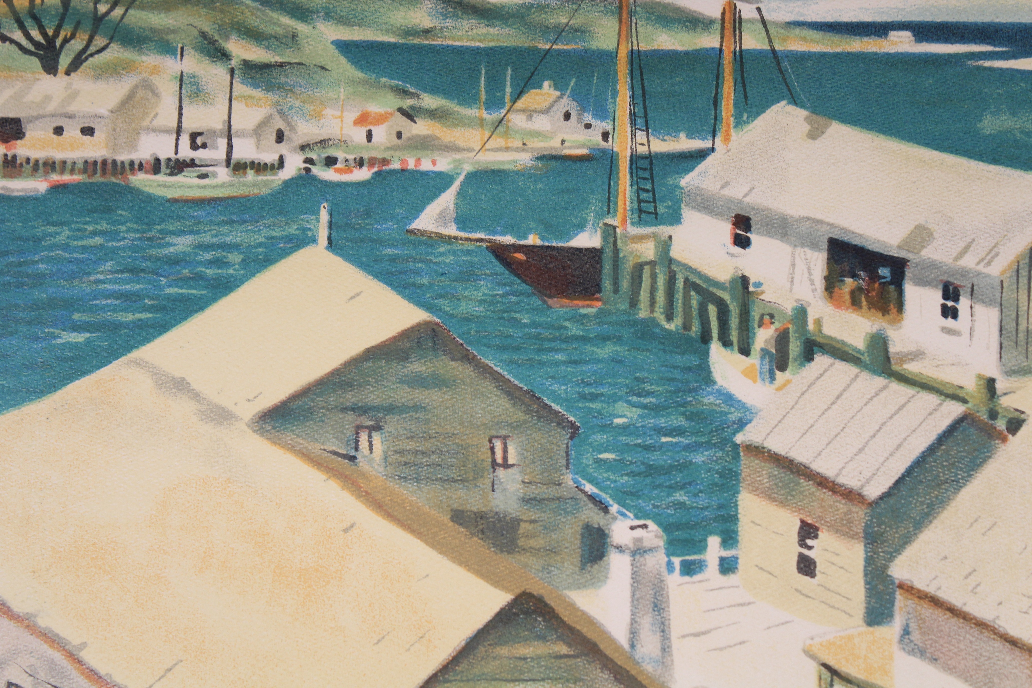 Henry Gasser Lithograph Gloucester Harbor - Image 6 of 7