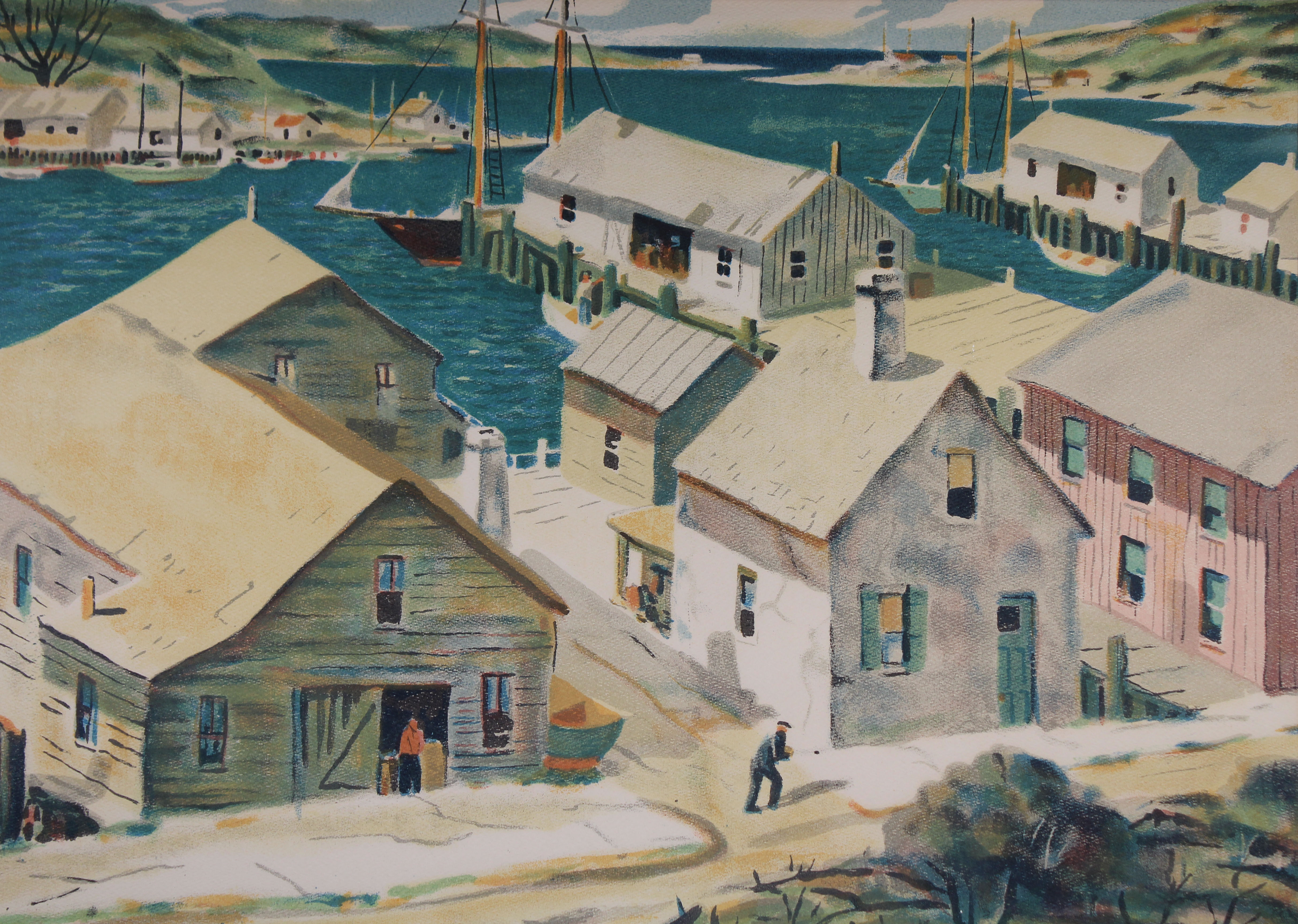Henry Gasser Lithograph Gloucester Harbor - Image 3 of 7
