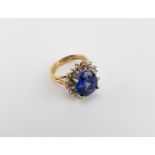 10K Gold Synthetic Sapphire & Diamond Ring