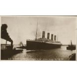 R.M.S. TITANIC: Real photo postcard of Titanic leaving Southampton April 10th 1912.