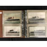 SHIPPING: Album of postcards dating from the early 20th century onwards, includes Mauretania,