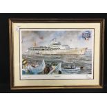 OCEAN LINER: Limited edition print of "Normandie" & "Britannia Rules", signed by Canberra's captain.