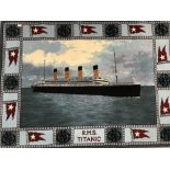 R.M.S. TITANIC: Decorative rug showing Titanic at sea, made by Stoddard Carpets of Johnston