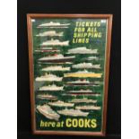 OCEAN LINER: Agent's poster "Tickets for all Shipping Lines, here at Cooks", 20 ships illustrated