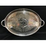 BELFAST: Superb Elkington plate large oval serving tray engraved with the Harland family crest of