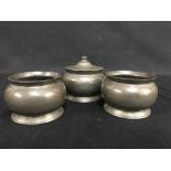 ROYAL YACHT: Rare set of three late 18th/early 19th century pewter condiments marked "Royal Yacht"