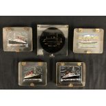 THE ALLAN ROUSE COLLECTION - OCEAN LINER: Queen Mary & Queen Elizabeth compacts plus one other (5).