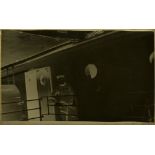 R.M.S. TITANIC: Photo negative of a Carpathia crew member taken on deck. 6ins. x 4ins.