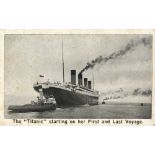 R.M.S. TITANIC: Solomon Brother's postcard of "Titanic starting on her First and Last Voyage".