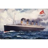 **R.M.S. TITANIC: Pre-maiden voyage Tucks Oilette postcards of the Titanic at sea - a pair.