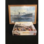 SHIPS: Mixed lot to include "Janes Fighting Ships 1946-47", two Titanic puzzles, one framed and