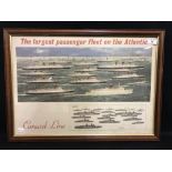 OCEAN LINER: Cunard Line, agent's poster "The Largest Passenger Fleet on the Atlantic". Framed and