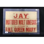 THE ALLAN ROUSE COLLECTION - QUEEN MARY: Advertising shop window display "Jay-matured malt vinegar