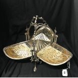 Late 19th/early 20th cent. Highly elaborate silver plated tri part opening bon bon dish in the
