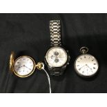 Watches: Swiss 15 jewel movement keyless pocket watch with Swiss silver marked case. 20th cent.