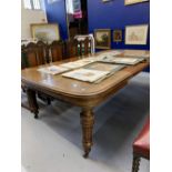 Early 19th cent. Pollard oak 2 leaf extending dining table, on reeded supports. Length 100ins. x