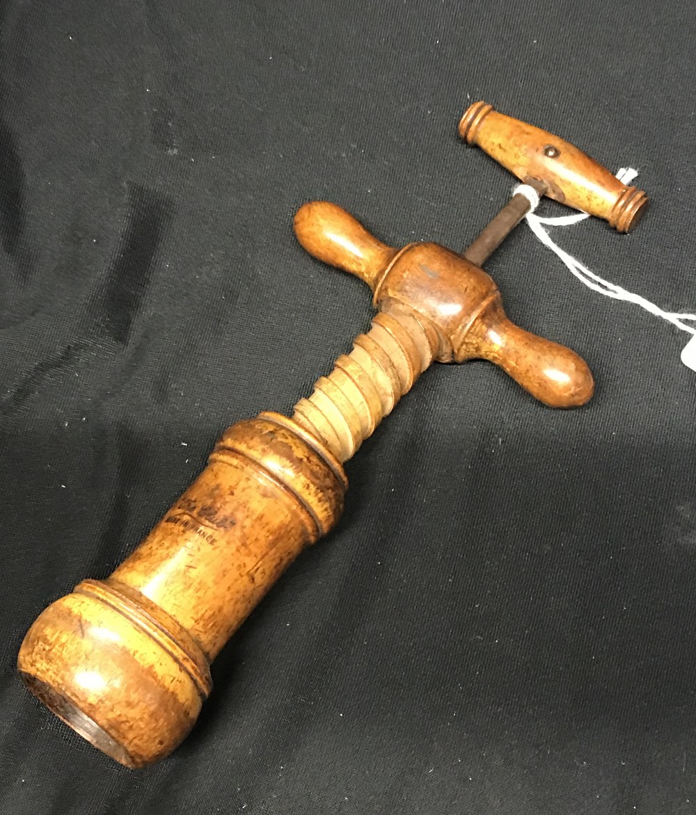 Corkscrews: Circa 1900 French boxwood Le Club corkscrew, wide helix screw.