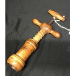 Corkscrews: Circa 1900 French boxwood Le Club corkscrew, wide helix screw.