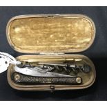 Corkscrews/Wine Collectables: Travelling set of knife with gilt trim, pen toothpick, peg and worm