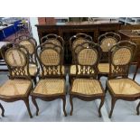 20th cent. Chinese hardwood and rattan dining chairs x 8.