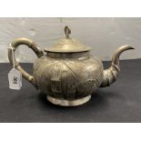 The Thomas E Skidmore Collection: Chinese export silver teapot, bulbous form, raised bamboo
