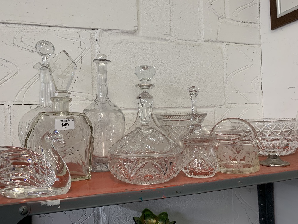 20th cent. Glassware: Including art glass and other, decanters, bowls, dishes, bell, a moulded