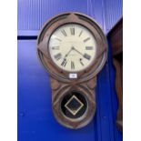 Clocks: 19th cent. Mahogany cased wall clock by Seth Thomas America. The case with geometric
