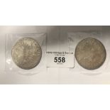 Coins: Maria Theresa silver thaler coins (re-strikes) 1780 x 2.