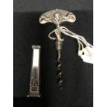 Corkscrews/Wine Collectables: 18th cent. French silver pocket screw, crescent shaped handle with