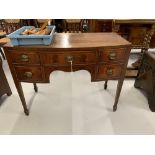 Early 20th cent. reproduction mahogany bow front ladies desk. Five drawers, cock beaded fronts, ¼