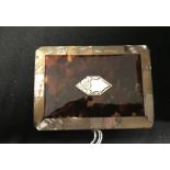 19th cent. Card case, tortoiseshell & mother of pearl, silver cartouche. a/f.