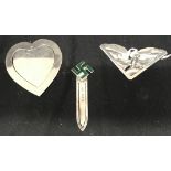 Hallmarked Silver: Bookmarks. Corner page holder decorated with a bird and another heart form. ¾oz.