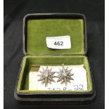 Diamond Jewellery: 19th cent. Sunburst 12 points design old cut earrings. Central stone .20, 6