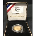 Coins: Gold USA mint 2014 #5 dollar Baseball Hall of Fame, un-circulated.