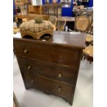 19th cent. Three drawer mahogany chest and a period walnut footstool.