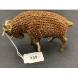 Oriental/Tibetan: 20th cent. Figure of a ram, wirework encrusted with red coral beads, gilt legs,
