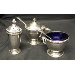 Hallmarked Silver: Condiment set of salt, pepper, mustard. Birmingham 1936 A E Poston Co. Ltd.