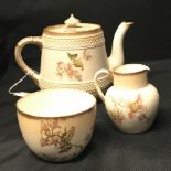 19th cent, Wiltshaw & Robinson teapot, creamer and sugar bowl. English wild rose pattern.