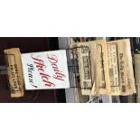 *A 1940/50s Daily Sketch newspaper stand with an enamel sign 'Daily Sketch Please!' Containing 1940s