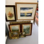 Prints: 20th cent. including Sunset over wetlands, stags in a highland scene, cattle in a highland