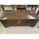 The Thomas E Skidmore Collection: 19th cent. camphor wood chest. Heavily carved with inner tray.