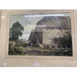 Eric Sturgeon: Watercolour "Milking maids by a barn with cattle". Signed lower left. Framed and