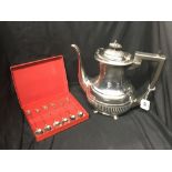 Platedware: Regency style coffee pot Henry Wilkinson & Co Sheffield, and a boxed set of coffee