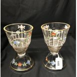 19th/20th cent. Bohemian double form glass painted in enamels. A pair. 5¾ins.