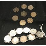 Silver 3d coin bracelet with spare coins. ½oz.