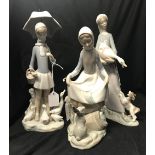 20th cent. Ceramics: Lladro figures. 'Young Girl Curtsying with Bunny' 9ins. 'Girl with Goose and