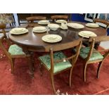 19th cent. Mahogany dining table with two leaves on reeded supports. 48ins. closed with leaves