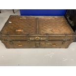 Late 19th/early 20th cent. Doherty & Roy, Montreal iron bound trunk. 41ins. x 12ins. x 21ins.