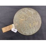 Early 19th cent. Chinese bronze mirror with raised decoration "Penglai" legendary land a stork